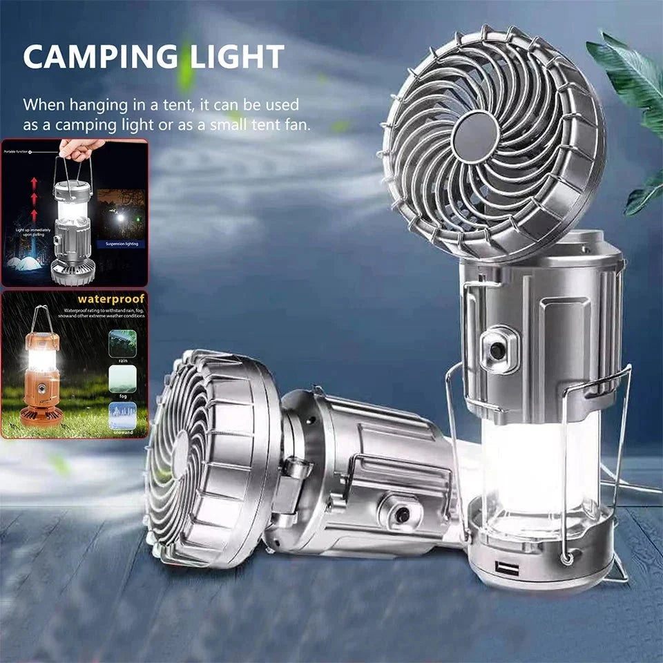 Solar Rechargeable Camping Fan with LED
