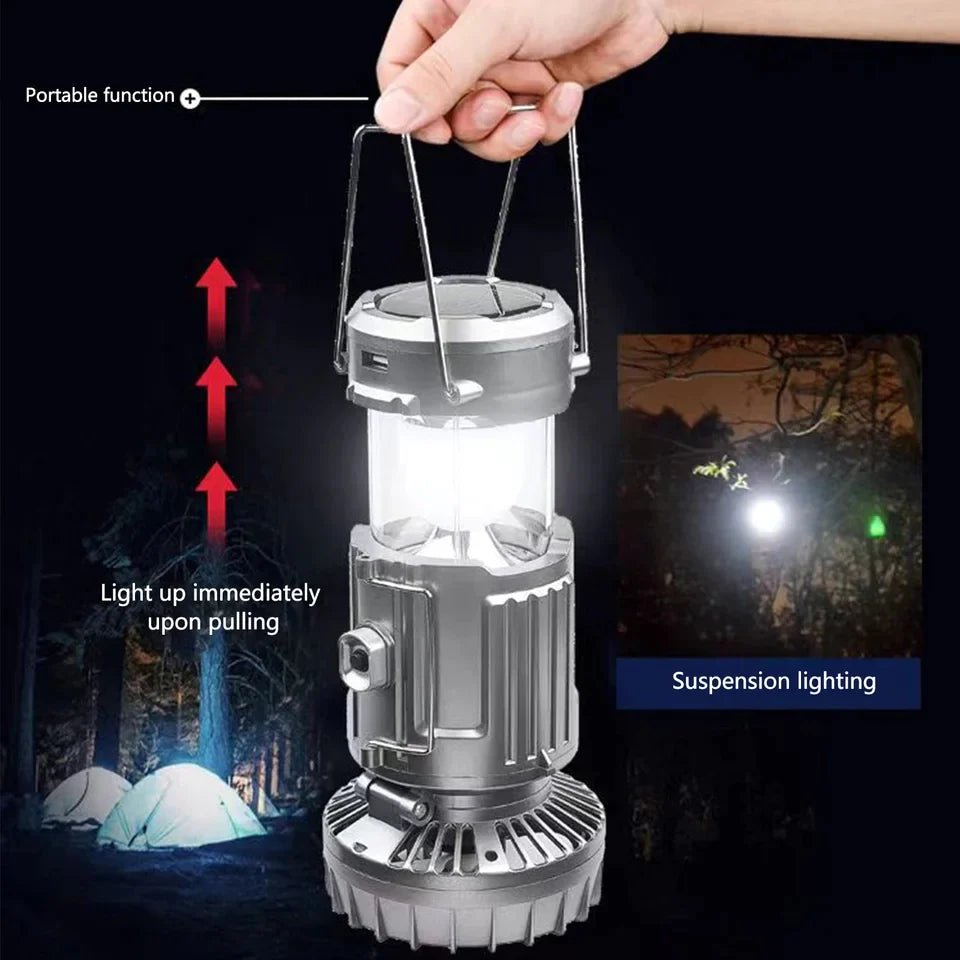 Solar Rechargeable Camping Fan with LED